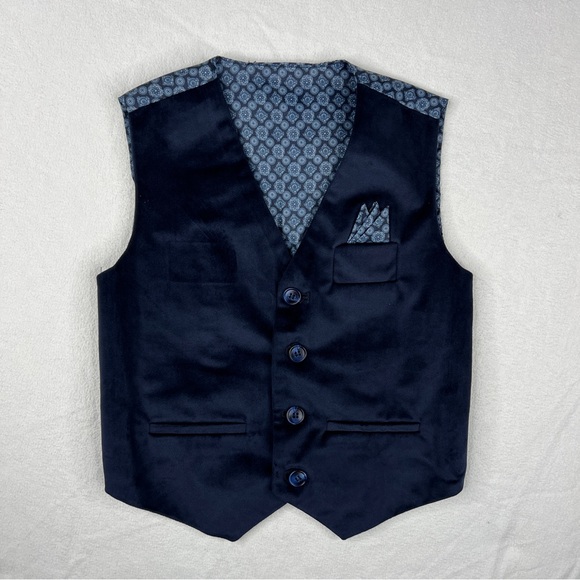 Isaac Mizrahi Boys Suit Vest 4 Blue Velvet Vest - Picture 1 of 6